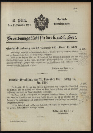 Verordnungsblatt für das Kaiserlich-Königliche Heer 18911128 Seite: 1