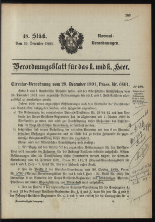 Verordnungsblatt für das Kaiserlich-Königliche Heer 18911230 Seite: 1