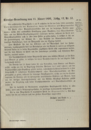 Verordnungsblatt für das Kaiserlich-Königliche Heer 18920116 Seite: 9