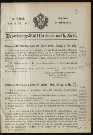 Verordnungsblatt für das Kaiserlich-Königliche Heer 18920324 Seite: 1