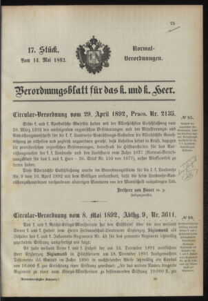 Verordnungsblatt für das Kaiserlich-Königliche Heer 18920514 Seite: 1