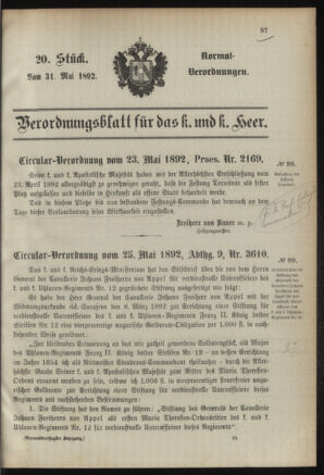 Verordnungsblatt für das Kaiserlich-Königliche Heer 18920531 Seite: 1