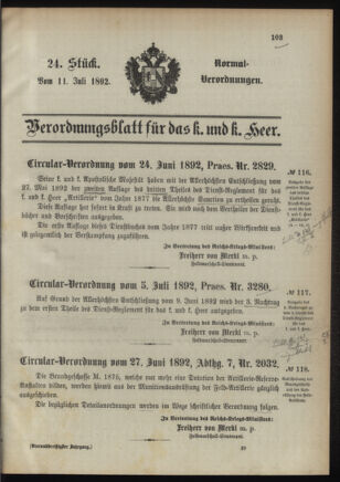 Verordnungsblatt für das Kaiserlich-Königliche Heer 18920711 Seite: 1