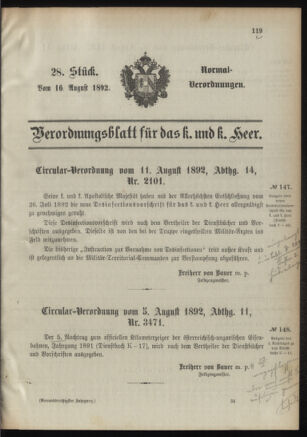 Verordnungsblatt für das Kaiserlich-Königliche Heer 18920816 Seite: 1