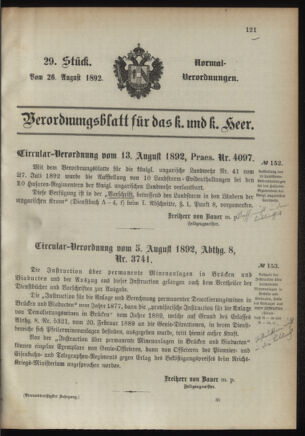 Verordnungsblatt für das Kaiserlich-Königliche Heer 18920826 Seite: 1