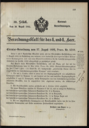 Verordnungsblatt für das Kaiserlich-Königliche Heer 18920830 Seite: 1