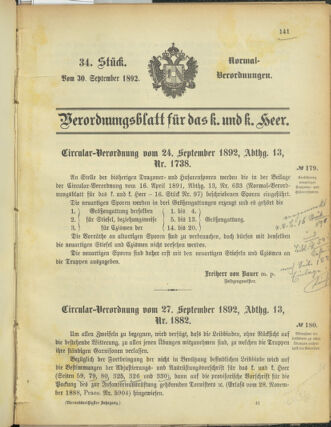 Verordnungsblatt für das Kaiserlich-Königliche Heer 18920930 Seite: 1