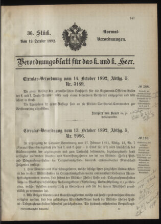 Verordnungsblatt für das Kaiserlich-Königliche Heer 18921019 Seite: 1