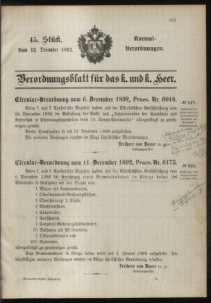 Verordnungsblatt für das Kaiserlich-Königliche Heer 18921212 Seite: 1