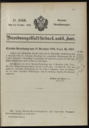 Verordnungsblatt für das Kaiserlich-Königliche Heer 18921224 Seite: 7