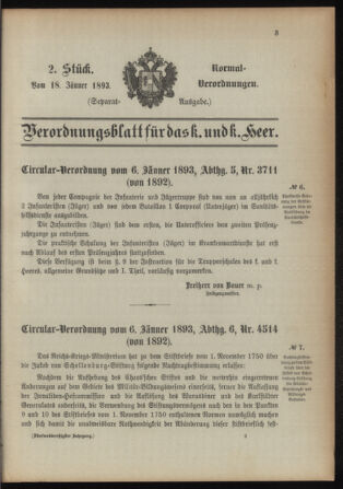 Verordnungsblatt für das Kaiserlich-Königliche Heer 18930118 Seite: 1