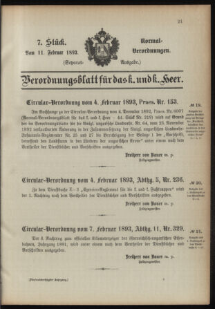 Verordnungsblatt für das Kaiserlich-Königliche Heer 18930211 Seite: 1