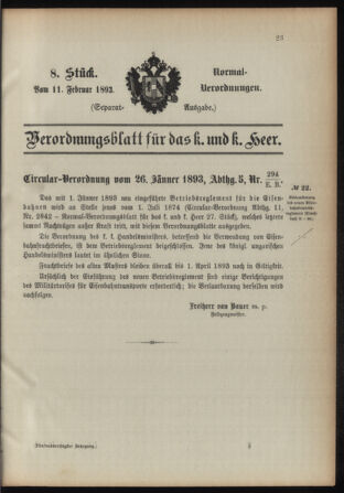 Verordnungsblatt für das Kaiserlich-Königliche Heer 18930211 Seite: 3