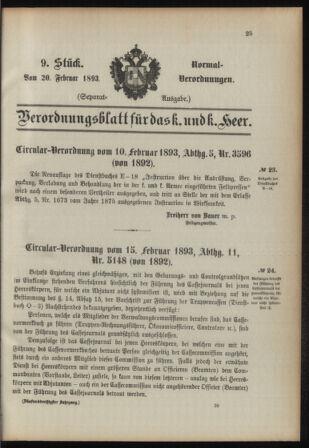 Verordnungsblatt für das Kaiserlich-Königliche Heer 18930220 Seite: 1