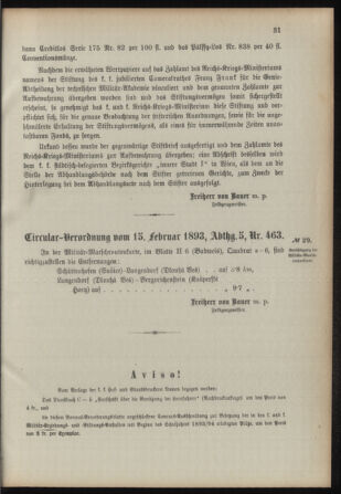 Verordnungsblatt für das Kaiserlich-Königliche Heer 18930220 Seite: 7