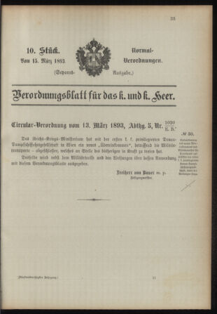 Verordnungsblatt für das Kaiserlich-Königliche Heer 18930315 Seite: 1