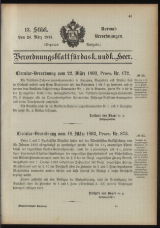 Verordnungsblatt für das Kaiserlich-Königliche Heer 18930324 Seite: 1