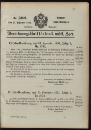 Verordnungsblatt für das Kaiserlich-Königliche Heer 18930929 Seite: 1