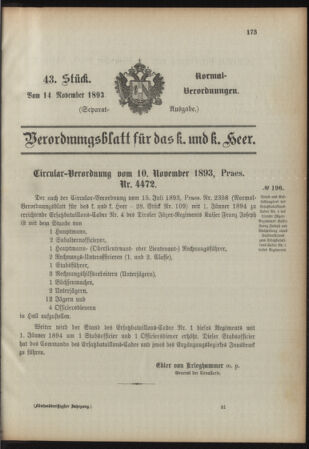 Verordnungsblatt für das Kaiserlich-Königliche Heer 18931114 Seite: 1