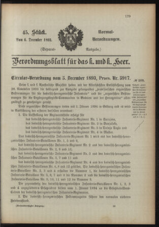 Verordnungsblatt für das Kaiserlich-Königliche Heer 18931206 Seite: 1