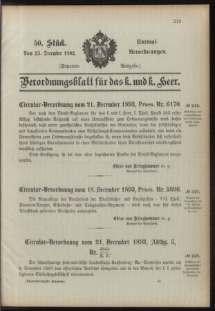 Verordnungsblatt für das Kaiserlich-Königliche Heer 18931223 Seite: 1