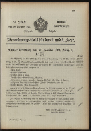 Verordnungsblatt für das Kaiserlich-Königliche Heer 18931230 Seite: 1