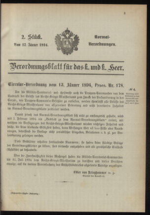 Verordnungsblatt für das Kaiserlich-Königliche Heer 18940117 Seite: 1