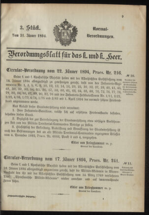 Verordnungsblatt für das Kaiserlich-Königliche Heer 18940131 Seite: 1