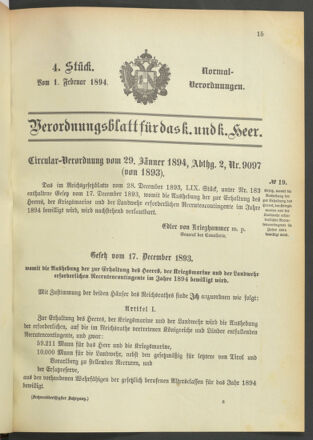 Verordnungsblatt für das Kaiserlich-Königliche Heer 18940201 Seite: 1