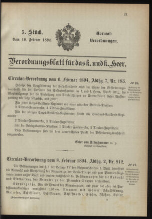 Verordnungsblatt für das Kaiserlich-Königliche Heer 18940210 Seite: 1