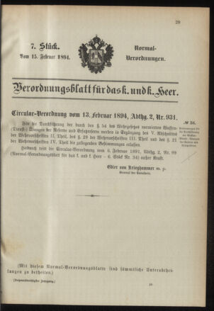 Verordnungsblatt für das Kaiserlich-Königliche Heer 18940215 Seite: 9