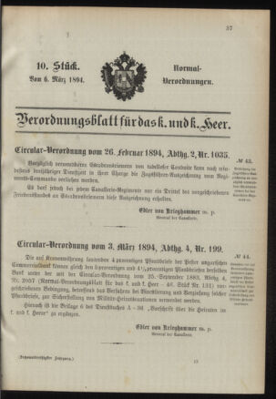 Verordnungsblatt für das Kaiserlich-Königliche Heer 18940306 Seite: 1