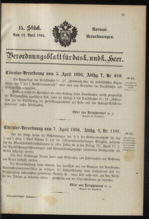 Verordnungsblatt für das Kaiserlich-Königliche Heer 18940411 Seite: 1