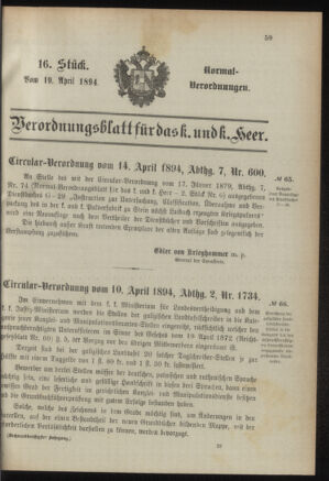 Verordnungsblatt für das Kaiserlich-Königliche Heer 18940419 Seite: 1