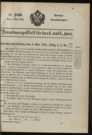 Verordnungsblatt für das Kaiserlich-Königliche Heer 18940505 Seite: 1