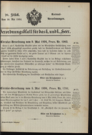 Verordnungsblatt für das Kaiserlich-Königliche Heer 18940510 Seite: 1