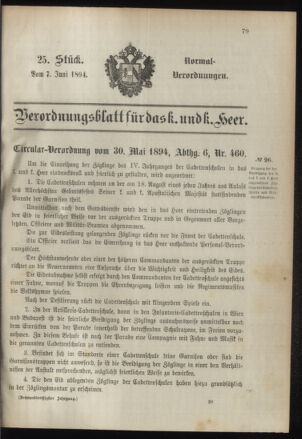 Verordnungsblatt für das Kaiserlich-Königliche Heer 18940607 Seite: 1