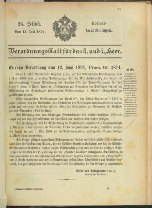 Verordnungsblatt für das Kaiserlich-Königliche Heer