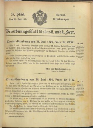 Verordnungsblatt für das Kaiserlich-Königliche Heer 18940628 Seite: 1