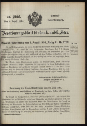 Verordnungsblatt für das Kaiserlich-Königliche Heer 18940808 Seite: 1