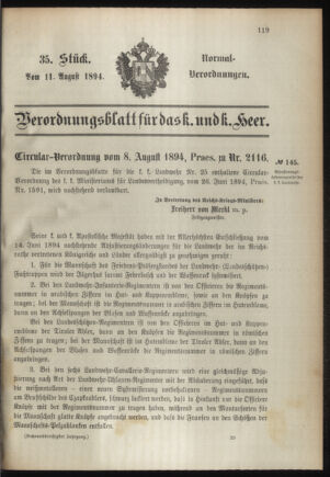 Verordnungsblatt für das Kaiserlich-Königliche Heer 18940811 Seite: 1