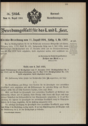 Verordnungsblatt für das Kaiserlich-Königliche Heer 18940816 Seite: 1