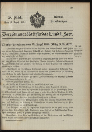 Verordnungsblatt für das Kaiserlich-Königliche Heer 18940827 Seite: 1