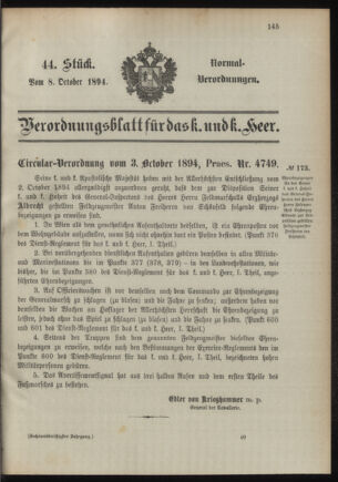 Verordnungsblatt für das Kaiserlich-Königliche Heer 18941008 Seite: 1