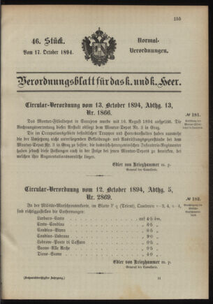 Verordnungsblatt für das Kaiserlich-Königliche Heer 18941017 Seite: 1