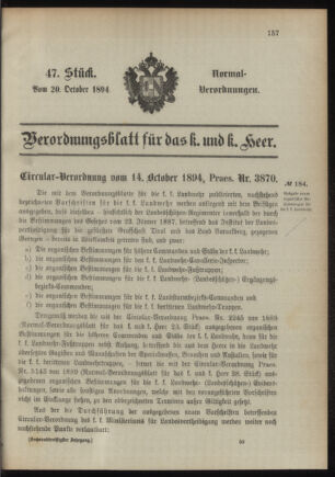 Verordnungsblatt für das Kaiserlich-Königliche Heer 18941020 Seite: 1