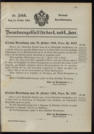 Verordnungsblatt für das Kaiserlich-Königliche Heer 18941023 Seite: 1