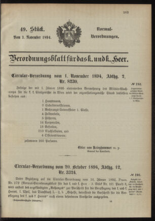 Verordnungsblatt für das Kaiserlich-Königliche Heer 18941103 Seite: 1