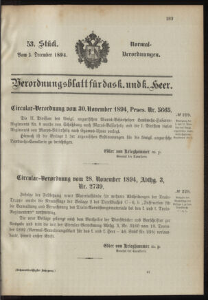 Verordnungsblatt für das Kaiserlich-Königliche Heer 18941205 Seite: 1