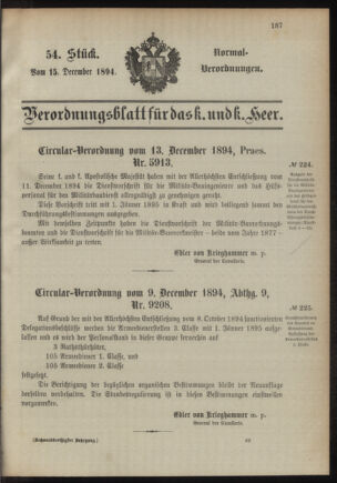 Verordnungsblatt für das Kaiserlich-Königliche Heer 18941215 Seite: 1